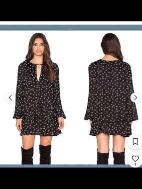 Free People Black Long Sleeve Dress with Cream and Red Medallion Print